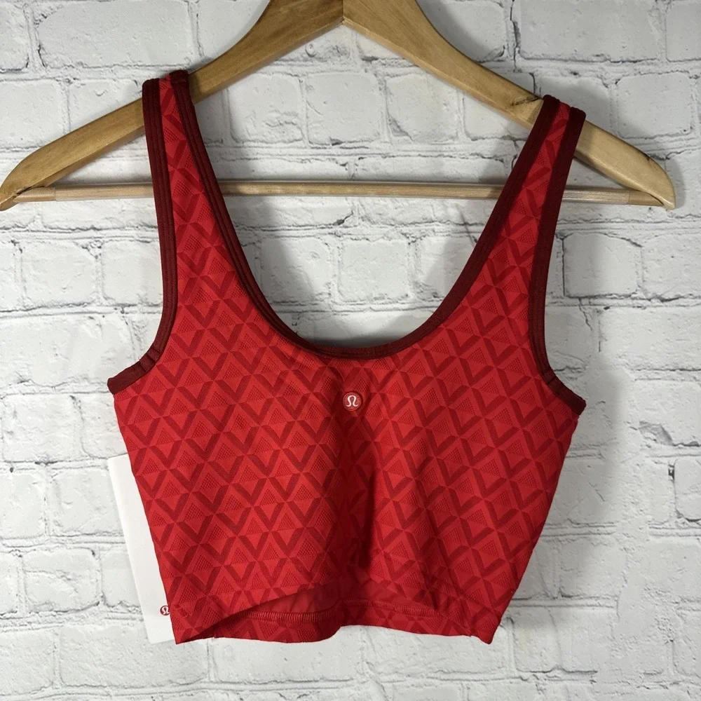 NWT Lululemon XXS Red Textured Mesh Tennis Tank Crop Built‎ In Bra Align LW1FJVS